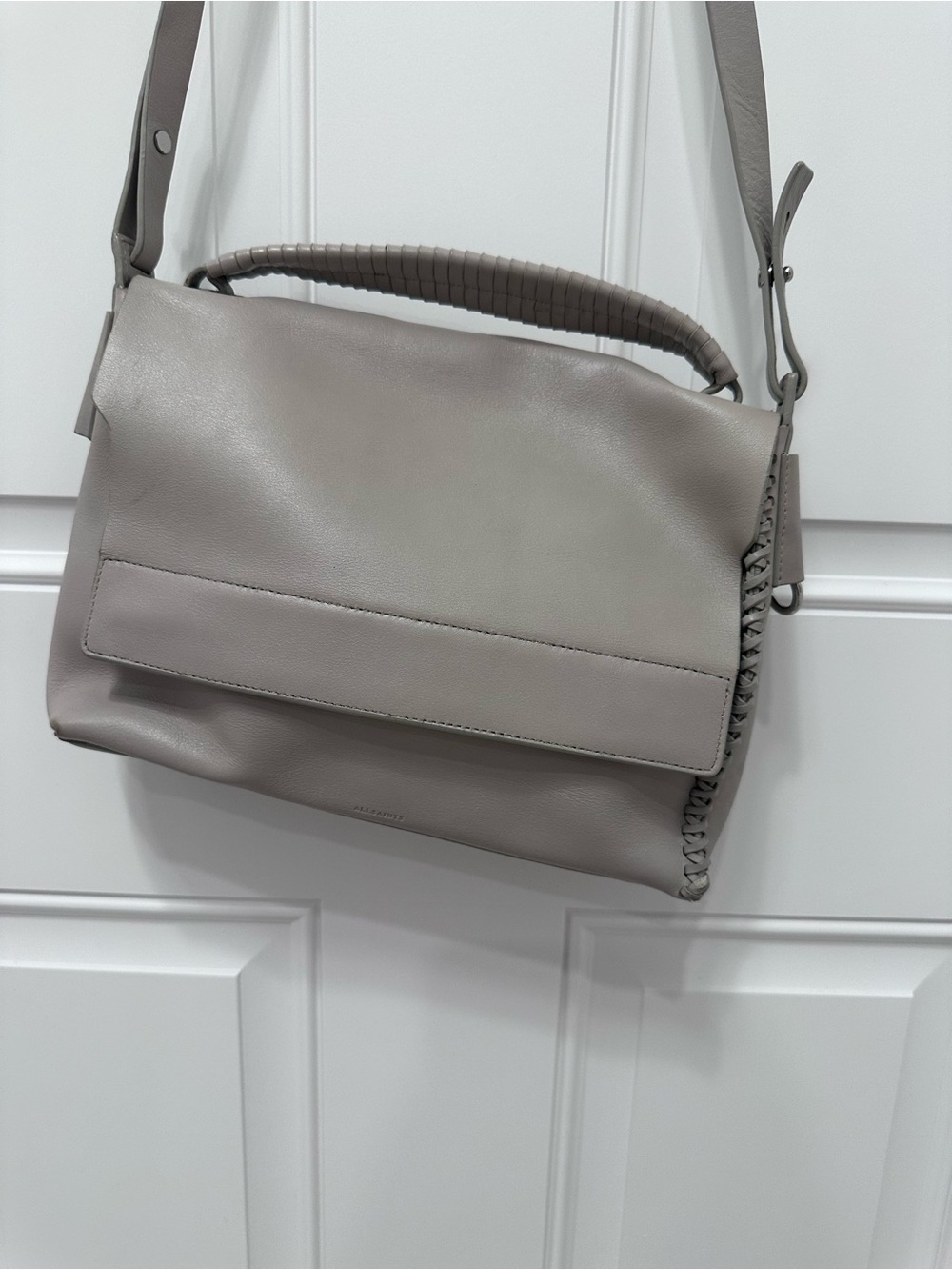 All Saints Taupe Leather Flap Shoulder Bag